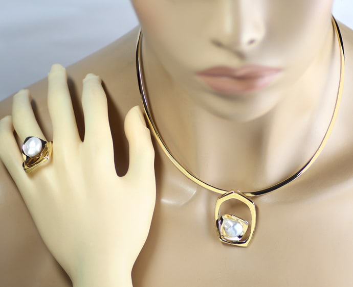 Foto 8 - Extravagantes Perlen-Schmuckset Ring Halsreif, S5470