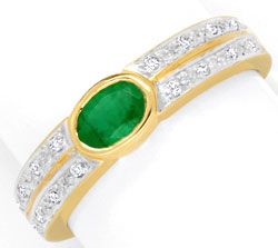 Foto 1 - Diamant Smaragd Ring 14K Gelbgold 16 Diamanten, S6855