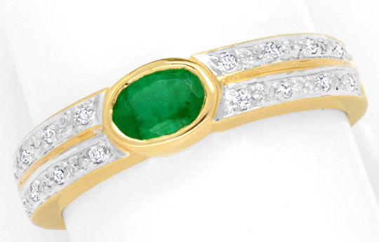Foto 2 - Diamant Smaragd Ring 14K Gelbgold 16 Diamanten, S6855