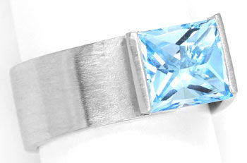 Foto 1 - Designer-Ring, Handarbeit Platin, blauer Princess Topas, S9559
